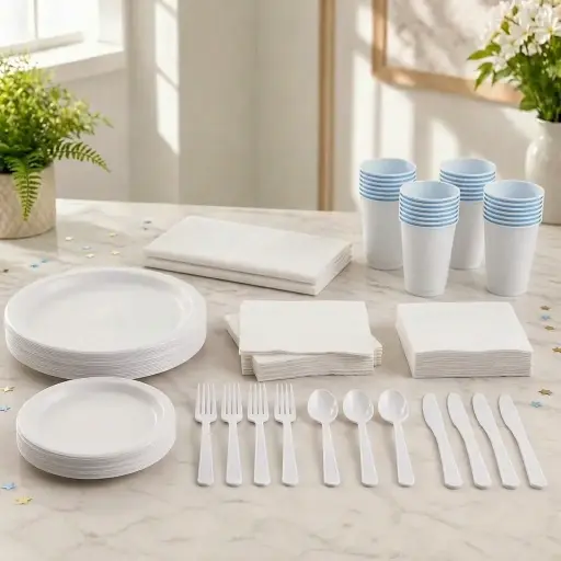 White Disposable Tableware Set for 20 Guests