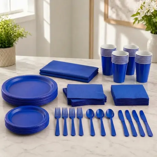 Royal Blue Disposable Tableware Set for 20 Guests 