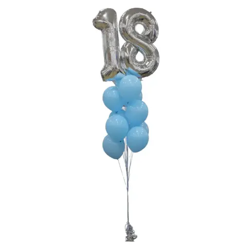 Silver Number Balloon Bouquet with Blue Balloons