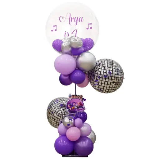 Purple Music Theme Balloon Stand With Custom Text