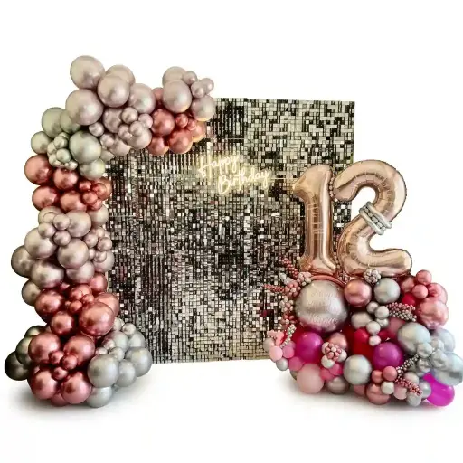 Rose Gold Luxe Birthday Balloon Backdrop with Number