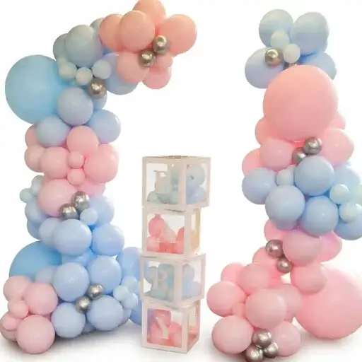 Pastel Baby Balloon Column Set with BABY Blocks Decoration