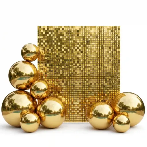 Gold Sequin Wall Backdrop with Chrome Balloons