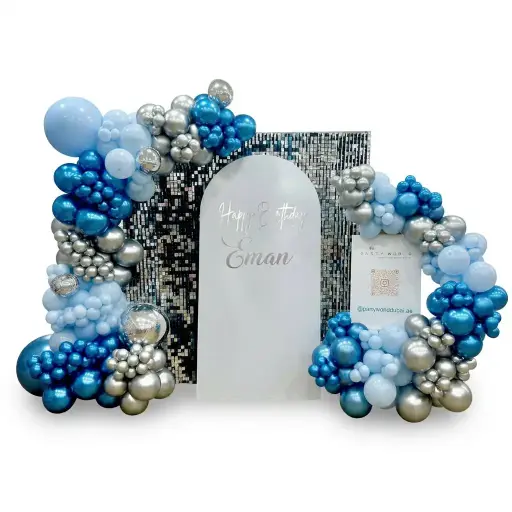 Blue Silver Birthday Balloon Backdrop Decoration