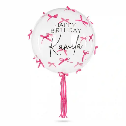 Personalized Birthday Bubble Balloon with Pink Ribbon Bows