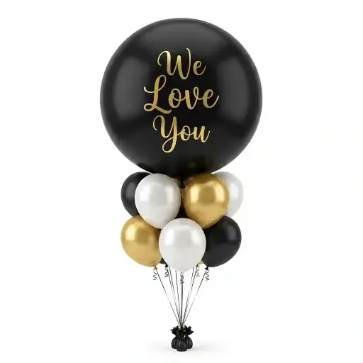 We Love You Black Jumbo Balloon Bouquet 36 in