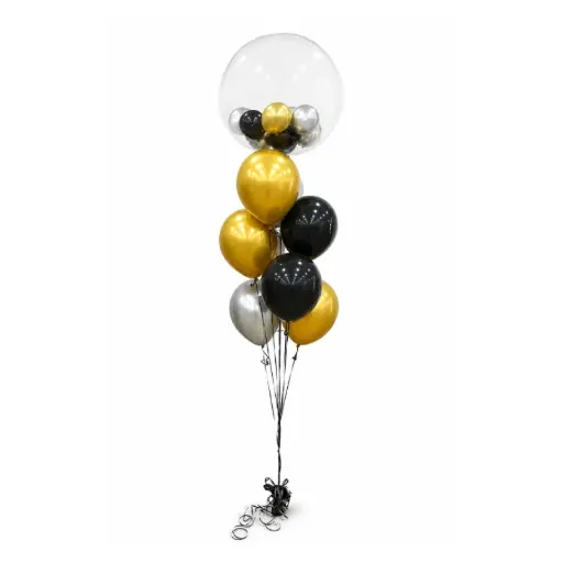 Elegant Black Gold & Silver Balloon Bouquet 36 in