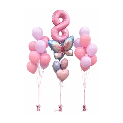 Butterfly Theme Number 8 Birthday Balloon Set