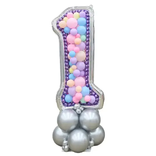 Pastel Number One Balloon Stand Birthday Decoration