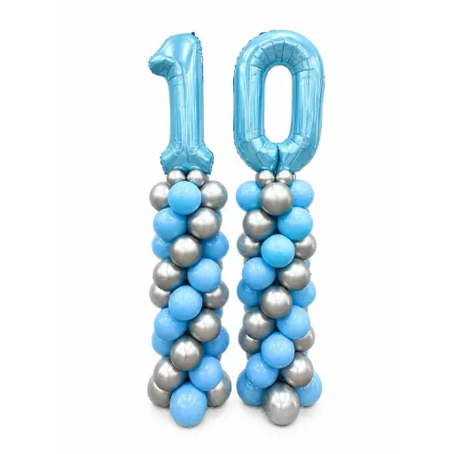 Blue Number Balloon Pillar Decoration 2 pcs