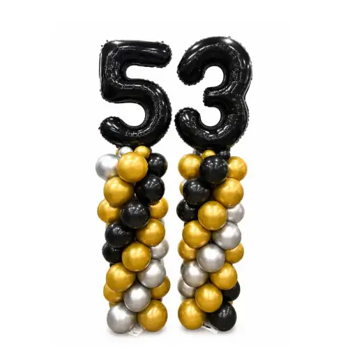 Black Gold & Silver Number Balloon Pillar Set 2pcs