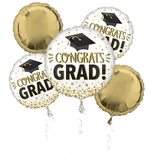 [4434501] Congrats Grad Gold Glitter Balloon Bouquet, 5pcs