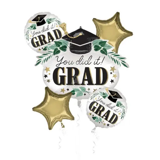 [4434701] You Did It Ivy Grad Satin Foil Balloon Bouquet, 5pcs