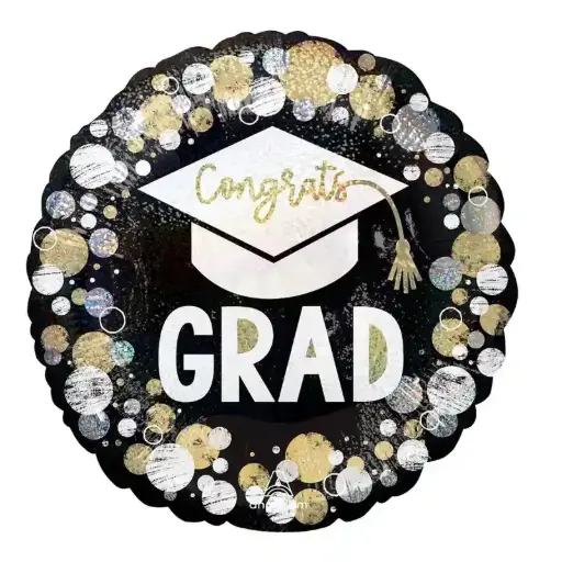 [4551201] Congrats Grad Cirles And Dots Holographic Balloon 18in