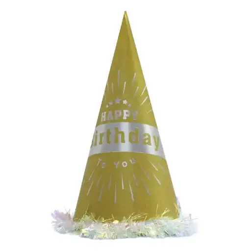 [00058914] Gold Festive Cone Party Cap – 32cm Paper Hat with Gold Print
