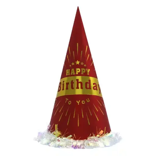 [00058918] Red Shiny Birthday Celebration Cone Hat – 32cm Paper Party Cap