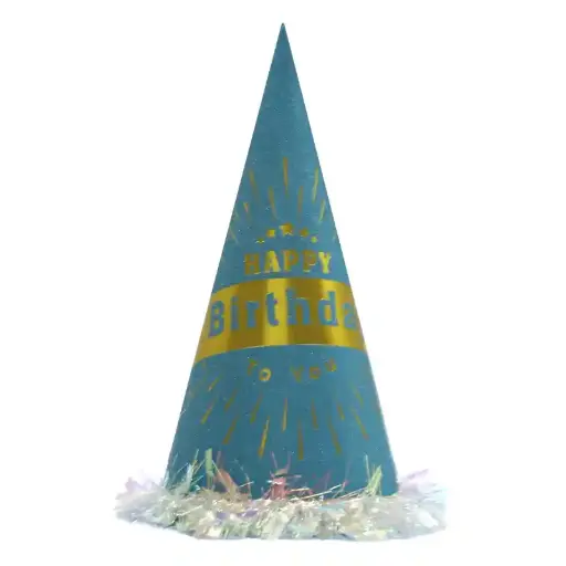 [00058912] Blue Celebration Paper Cone Cap – 32cm Birthday Hat