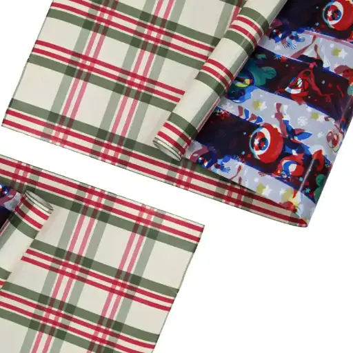 Plaid & Superhero Dual Design Wrapping Paper