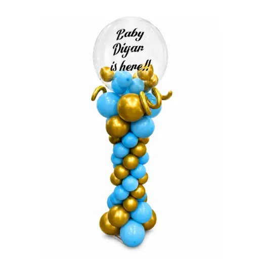 Personalized Baby Welcome Bubble Balloon Column - Blue & Gold