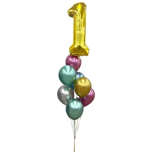 Gold Number 1 Helium Balloon Bouquet with Chrome Latex Balloons