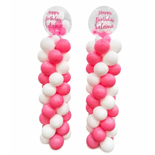 Personalised Pink Bubble Balloon Pillar Decoration (Pair)