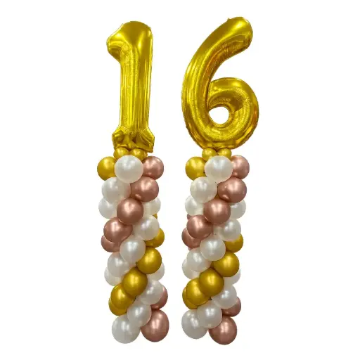Gold Number Balloon Pillar Decoration (Pair)