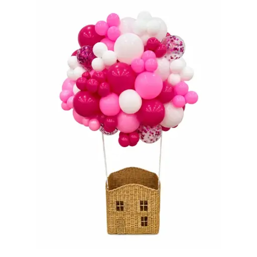 Pink Hot Air Balloon Balloon Decoration with Wicker Basket