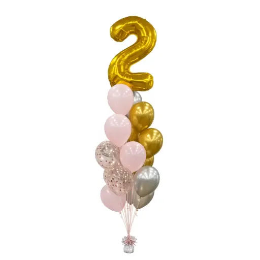 2nd Birthday Balloon Bouquet with Gold Number Balloon