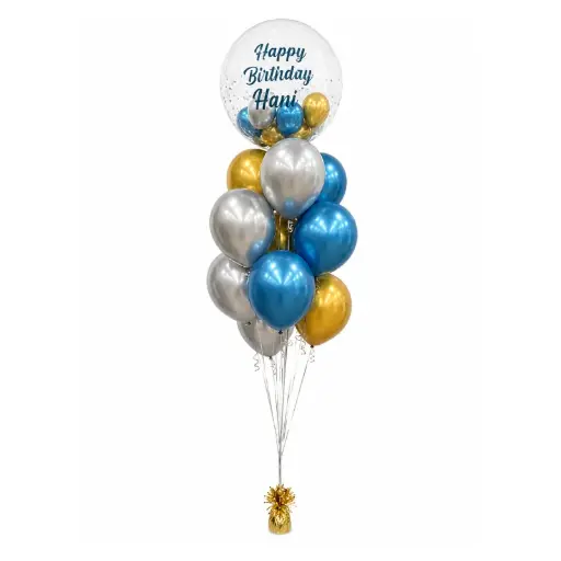 Personalised Blue, Gold & Silver Bubble Balloon Bouquet