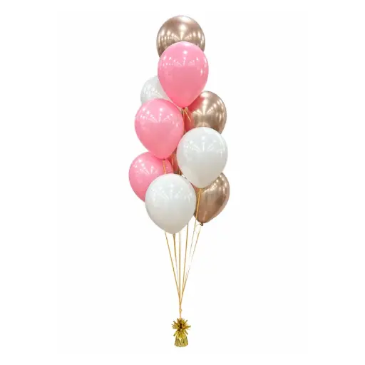 Double-stuffed Pink, White & Rose Gold Helium Balloon Bouquet